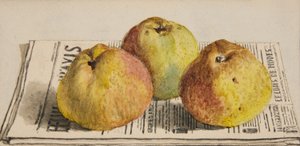 3つのリンゴと新聞のある静物 作： Albert Anker